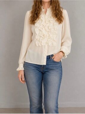 Lloyd Williams Vintage Ivory Ruffle Blouse Womens 8 Medium
